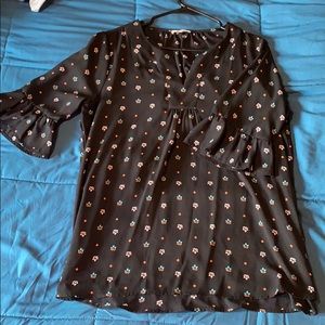 Cute black lotus print blouse
